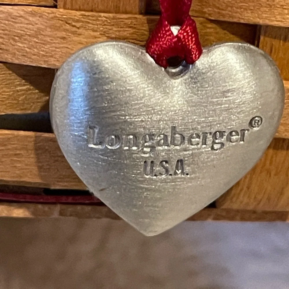 Heart Accented Woven Basket with Red Ribbon Longaberger Sweetheart